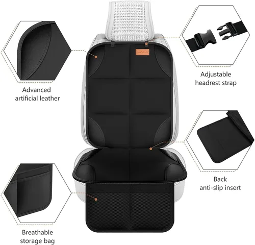 Miniatura 4 de SMART ELF Protector de asiento de automóvil [1 unidad] Protector de automóvil grande para asientos infantiles con acolchado más grueso y bolsillos