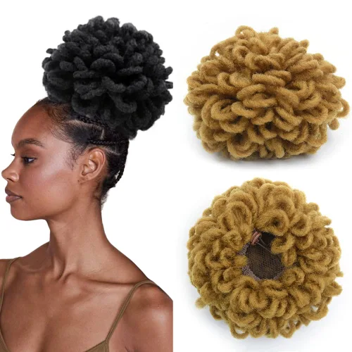 Miniatura 35 de Moños de Cola de Caballo con Cordón Negro Marrón Loc para Mujeres Negras Moño Rizado de Pétalo Loc Cola de Caballo de Rastas Trenzas Faux Locs Moño