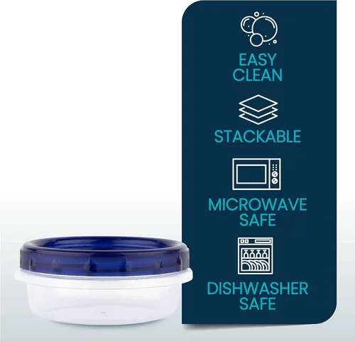 Miniatura 5 de PLASTICPRO [8 oz 96 Pack] Contenedores Twist Top para bocadillos con parte inferior transparente y tapa azul giratoria en las tapas, reutilizables