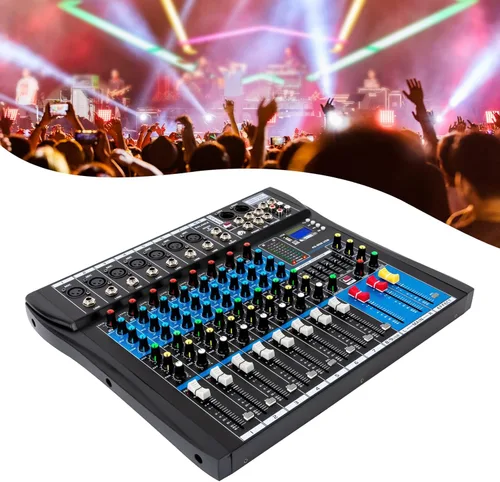Miniatura 9 de Mezclador en vivo negro, micfuns, mezclador de sonido estéreo profesional de 8 canales, Bluetooth USB, grabación de computadora, reproducción
