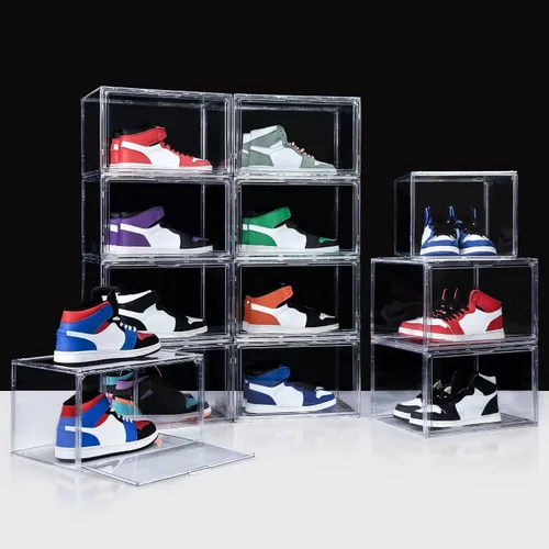 Miniatura 9 de Paquete de 12 cajas de zapatos de acrílico, cajas de zapatos ultra transparentes, apilables, caja de almacenamiento de zapatos para zapatos