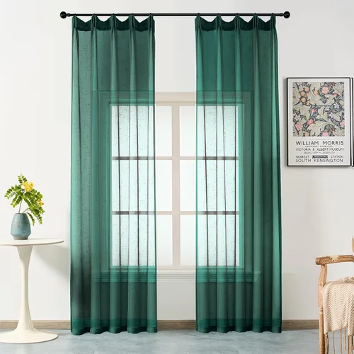 Miniatura 44 de Cortinas plisadas negras traslúcidas de 84 pulgadas de largo, 2 paneles para dormitorio, lino texturizado, ganchos transparentes para pista