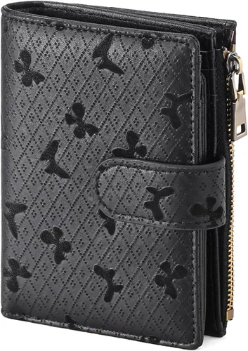 Miniatura 12 de GAEKEAO Cartera pequeña de cuero vegano con bloqueo RFID plegable para mujer, tarjetero compacto con bolsillo con cremallera y ventana