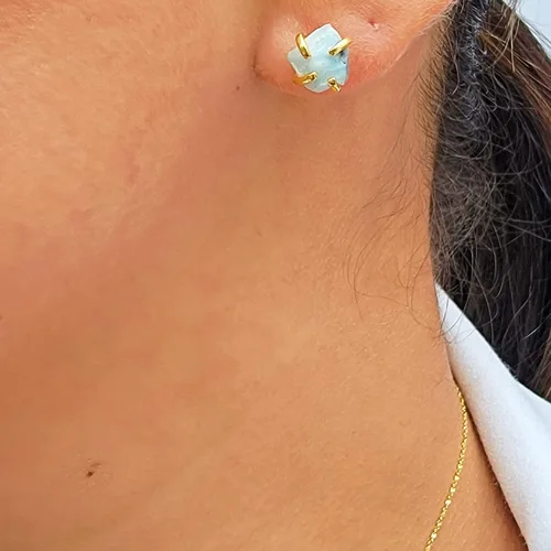 Miniatura 6 de Aretes de piedra preciosa natural en bruto con oro amarillo sobre plata de ley 925, 6 a 0.276 in, regalo de piedra de nacimiento de calidad genuina