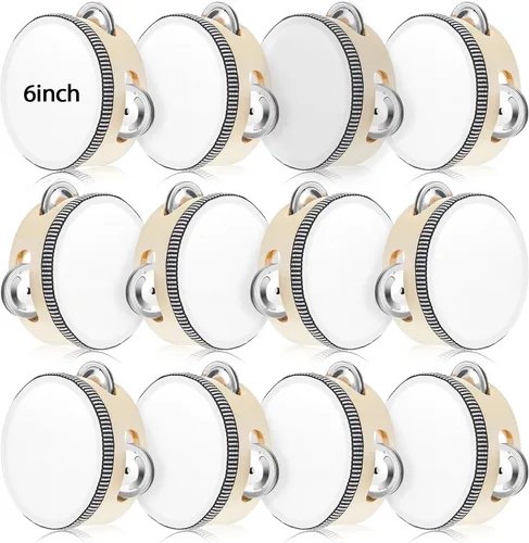 Miniatura 9 de 12 piezas de pandereta a granel para adultos, instrumento de percusión de mano, regalo, operación navideña, artículos a granel, madera, metal