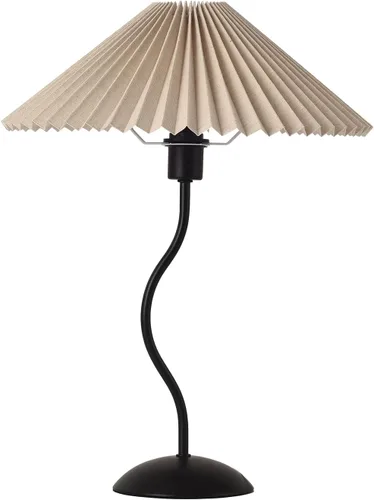 Miniatura 8 de KUNJOULAM Pequeña Lámpara de Mesa Plisada, Lámpara de Mesita de Noche con Pantalla Beige y Base Negra, Lámpara Mini Moderna para Decoración de Negro
