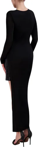 Miniatura 3 de BCBGMAXAZRIA Vestido largo de manga larga con cuello redondo para mujer