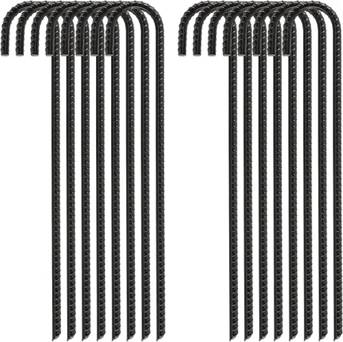 Miniatura 8 de FEED GARDEN Paquete de 8 estacas de barra de refuerzo de 12 pulgadas, gancho en J resistente, estacas galvanizadas para tienda de campaña, anclajes