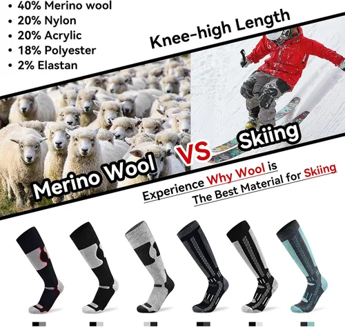 Miniatura 2 de Busy Socks Calcetines de esquí de lana merina para hombre y mujer calcetines cálidos para esquí snowboard deportes al aire libre clima frío