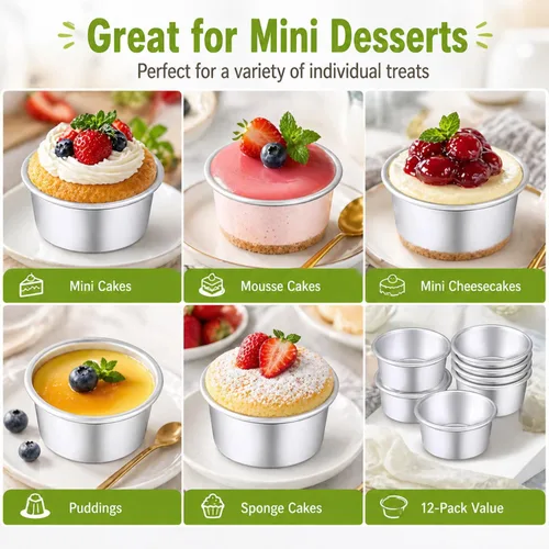 Miniatura 7 de Nuenen 12 moldes redondos de aluminio redondos para tartas de queso para tartas de queso para el hogar, fiesta, suministros para hornear (4 pulgadas)