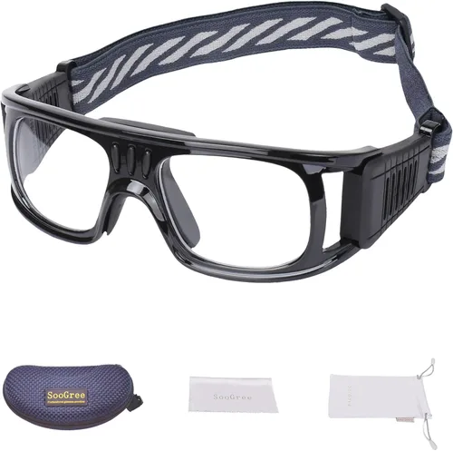 SooGree Gafas deportivas de racquetbol, baloncesto, fútbol, fútbol, gafas protectoras, lentes de seguridad, lentes reemplazables G8042 Marco Negro