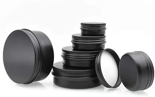 Miniatura 3 de Latas de aluminio negro con tapa redonda de rosca superior, tarros de lata de almacenamiento de metal, latas de aluminio para almacenamiento