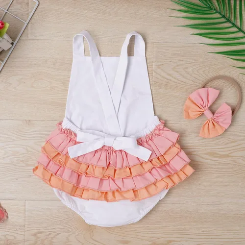 Miniatura 25 de IMEKIS Conjunto de ropa para bebé niña de primer cumpleaños con diadema de verano para sesión de fotos