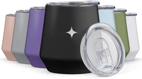Miniatura 8 de JoyJolt Vaso de vino con triple aislamiento con tapa de 12 onzas, tapa deslizante y con pajita. Vaso de vino de acero inoxidable de doble pared al