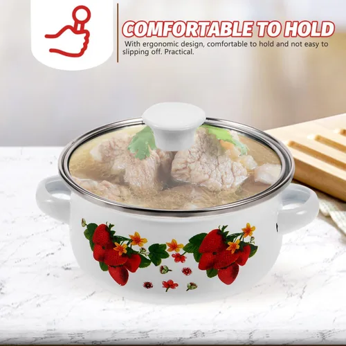 Miniatura 7 de MAGICLULU Juego de 3 ollas de sopa esmaltadas de doble asa con tapas, pequeñas ollas de cocina multifuncionales para salsa de sopa y cocina
