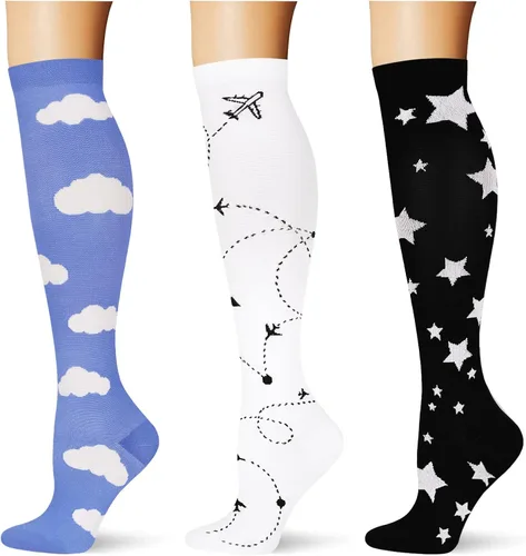 Miniatura 24 de (3 pares) Calcetines de compresión 20-30 mmHg, calcetines largos hasta la rodilla para mujeres y hombres, soporte atlético, para viajes y uso diario