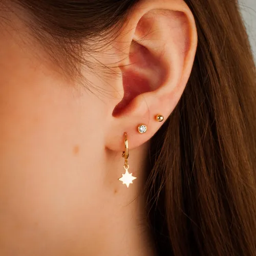 Miniatura 18 de 14K Gold Clasp Closure Dangle Earrings, Trendy Hoop with Charm, Huggie Hoop Earrings, Hypoallergenic Nickel Free Earrings, Lightweight Huggies for