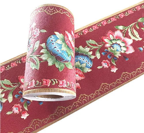 Papel tapiz autoadhesivo de flores de farol, borde de PVC, bordes para baño, cocina, azulejos decorativos 16.4 ft (rojo)