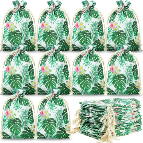 Saintrygo 20 bolsas de regalo tropicales, bolsas de regalo de Hawaii, bolsas de regalo Luau para fiesta, bolsas de regalo con cordón de hoja de
