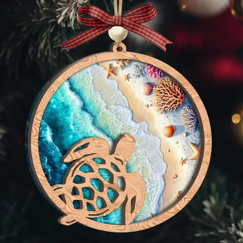 Miniatura 8 de Adorno acrílico de tortuga marina con tarjeta de historia, regalos de tortuga marina para mujeres, regalos de playa para mujeres, adornos de Navidad