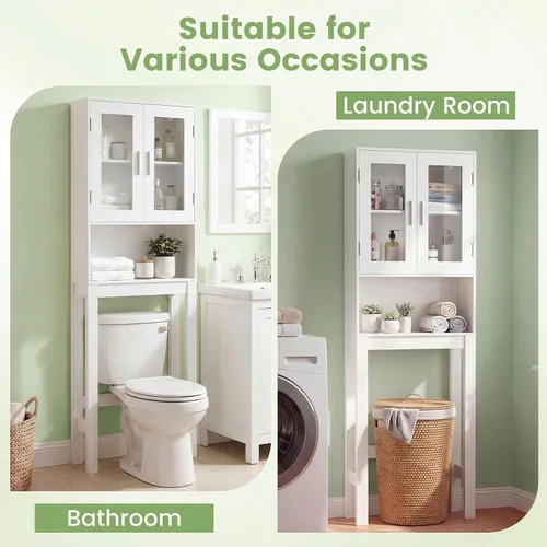 Miniatura 6 de BestComfort Gabinete de almacenamiento de madera sobre el inodoro, Ahorro de espacio para el baño en casa, Puertas dobles, Organizador de estante