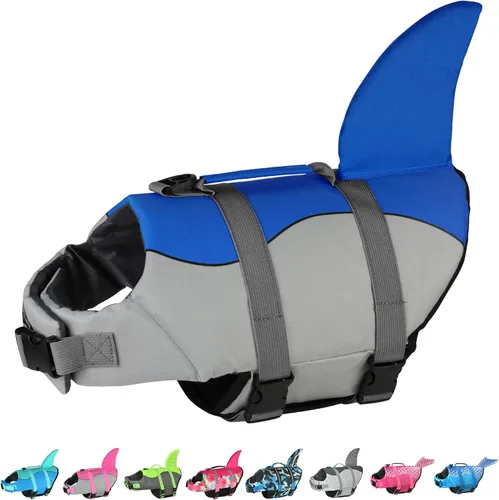 Dogcheer Chaleco salvavidas para perros Tiburón, Chaleco salvavidas ajustable para perros para natación y navegación con flotabilidad superior y asa