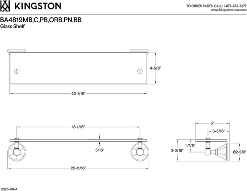 Miniatura 2 de Kingston Brass BA4819BB Estante de vidrio metropolitano, latón cepillado