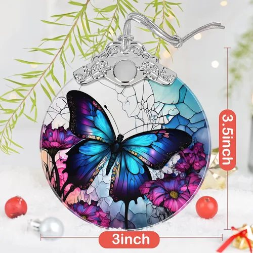 Miniatura 3 de Adorno de vitral, adornos de Navidad, decoraciones de árbol de Navidad, decoración de mariposa de Navidad, adornos de mariposa para árbol