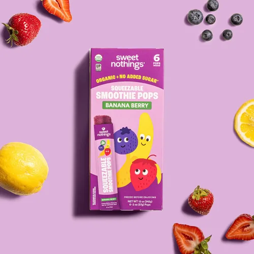Miniatura 3 de Sweet Nothings, Banana Berry, Paletas de batido de fruta exprimible para niños orgánicas USDA, paquete de valor de 24 - sin colorantes, sin azúcar