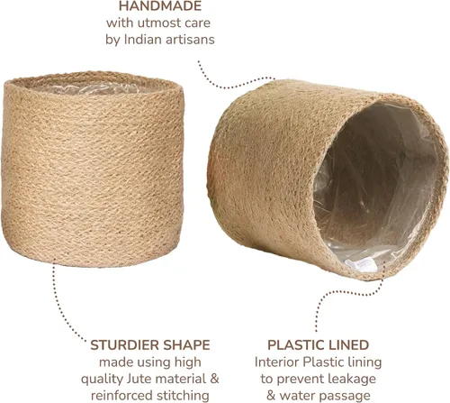 Miniatura 7 de Cesta de maceta de yute - Cubiertas de cuerda de yute tejidas para decorar suculentas de interior/exterior, macetas pequeñas - Juego de 2