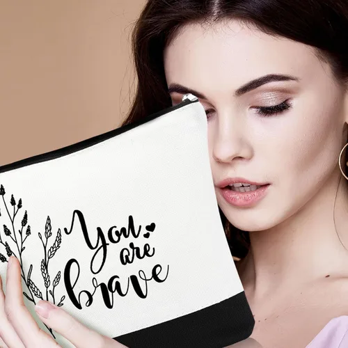 Miniatura 6 de Coume 10 Piezas Bolsas de Maquillaje de Lona de Flores Bohemias al Por Mayor, Bolsas de Cosméticos con Citas Inspiradoras Estéticas en Blanco