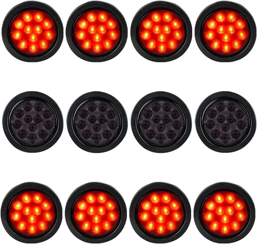Miniatura 25 de Kit de tapones de cableado con cubierta de hule para luz trasera LED redonda de 4", 12 ledes, para RV, camioneta Luz roja - Lente transparente