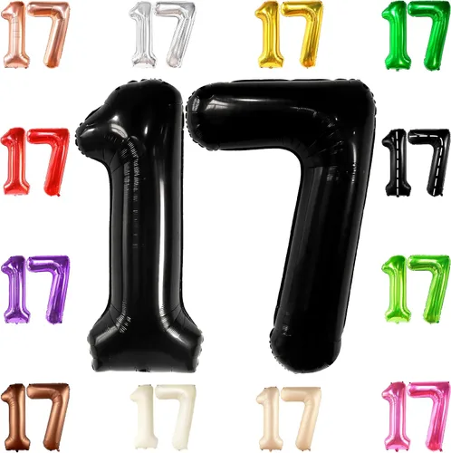 KatchOn, Globos gigantes negros del número 17 de 40 pulgadas, decoraciones de feliz cumpleaños de 17 años, globos del número 17 para decoraciones de