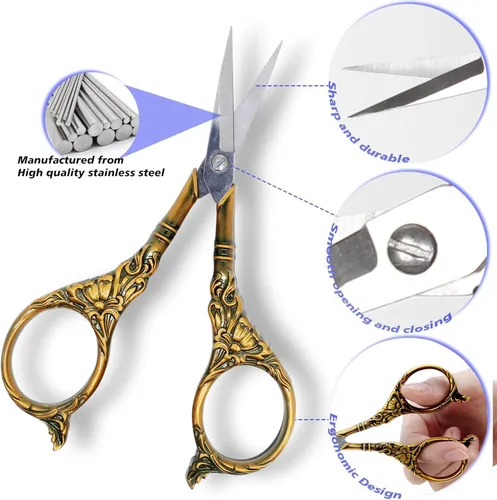 Miniatura 3 de BIHRTC Tijeras pequeñas de 4.5 pulgadas con punta afilada de acero inoxidable, detalle cruzado para manualidades, tijeras de hilo para coser