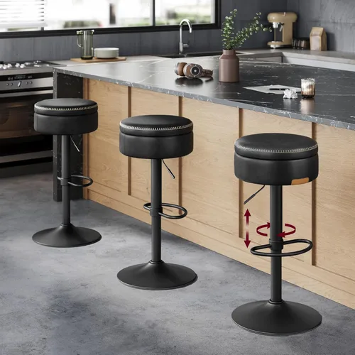 Miniatura 8 de VASAGLE Colección EKHO Taburete de bar giratorio de 360°, taburete de bar ajustable en altura con almacenamiento, cuero sintético con costuras
