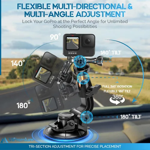 Miniatura 4 de MiPremium Soporte de ventosa de coche para GoPro Hero 13 12 11 10 9 8 7 6 5 4 3 3+ 2 sesiones negro plata XIAOYI 4K SJCAM Yi deportes acción cámara