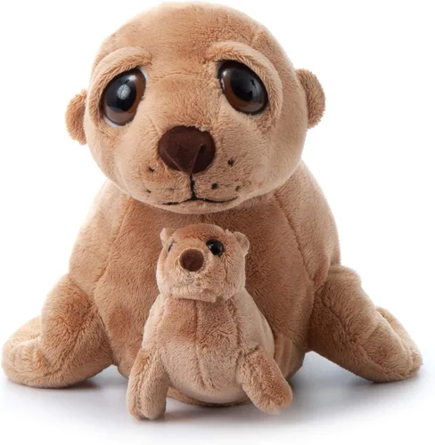The Petting Zoo Peluche de león marino para mamá y bebé, regalos para niños, animales del océano Pocketz, juguete de peluche de león marino de 14