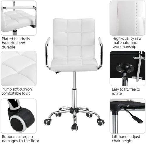 Miniatura 3 de Topeakmart Silla de escritorio moderna blanca rodante con reposabrazos/ruedas, base resistente, cilindro de gasolina certificado SGS, cómoda silla