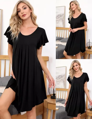 Miniatura 5 de Ekouaer 3 en 1 camisón de lactancia de maternidad vestido de hospitalparto vestido de hospital de manga acampanada plisado vestido de lactancia