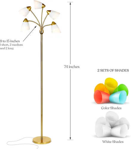 Miniatura 3 de Brightech Medusa - Lámpara de pie LED. Lámpara de pie ajustable con múltiples cabezales para sala de estar, dormitorio o habitación de los niños.
