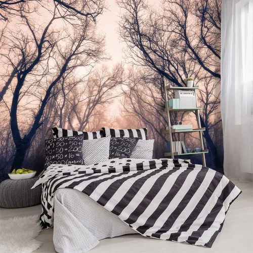Miniatura 9 de Papel tapiz de tela con diseño de paisajes forestales verdes, bosques, árboles, sala de estar, dormitorio, baño, selva, mural de pared - 91 x 65