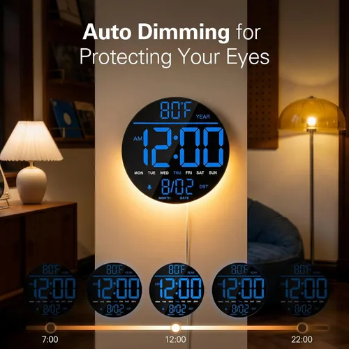 Miniatura 5 de JALL Reloj de pared digital grande de 8 pulgadas con pantalla LED, reloj de pared con temperatura, DST automático, temporizador de cuenta regresiva