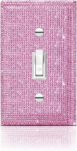 Placa decorativa de interruptor de luz con diamantes de imitación brillantes en rosa y plata, cubierta de placa de pared con diamantes de imitación,
