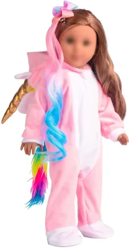 Miniatura 4 de Ropa para muñeca de 18 pulgadas, disfraz de unicornio, pijama y mameluco con arcoíris, pinzas de pelo con moño. Se ajusta a muñecas de 18 pulgadas