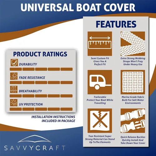 Miniatura 8 de Savvycraft Funda para lancha de 12 a 14 pies, poliéster resistente e impermeable de grado marino para lanchas V-Hull, lanchas de bajo