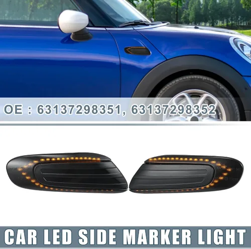 Miniatura 2 de Señal de giro LED con marcador lateral secuencial No.63137298351 para Mini Cooper F55 F56 F57 2014-2021 Lente ahumada de plástico ámbar (Juego de 2)