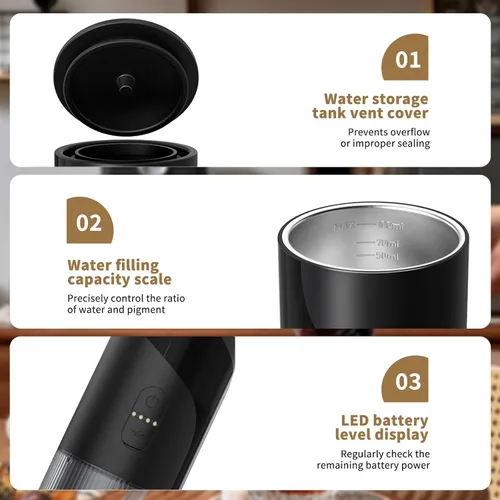 Miniatura 8 de Cafetera portátil recargable de viaje con USB-C, 20 bar, cafetera eléctrica para acampar y viajar, cafetera de coche 3 en 1, compatible con café