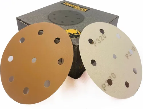 Miniatura 7 de TigerShark Discos de lijado de 5 pulgadas, 9 agujeros, grano 120, 50 unidades, paquete especial de revestimiento antiobstrucciones, papel TigerShark