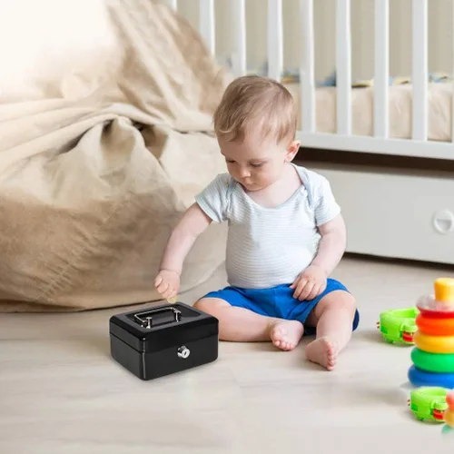 Miniatura 7 de Decaller - Caja de dinero con ranura para niños, caja de dinero pequeña con bandeja para dinero y cerradura de llave, 6 1/5 pulgadas x 5 pulgadas x