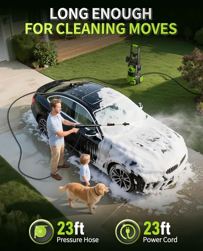 Miniatura 7 de Lavadora a presión eléctrica, 1700 PSI Max 1.3 GPM con 3 boquillas, lavadora de alta presión con cañón de espuma para automóvil, entrada, patios